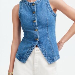 Madewell Sleeveless Denim Button-Front Vest Top - Blue